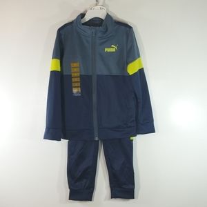 Puma Kids Track Suit Set Gray Blue Lime Jacket Pants size 6